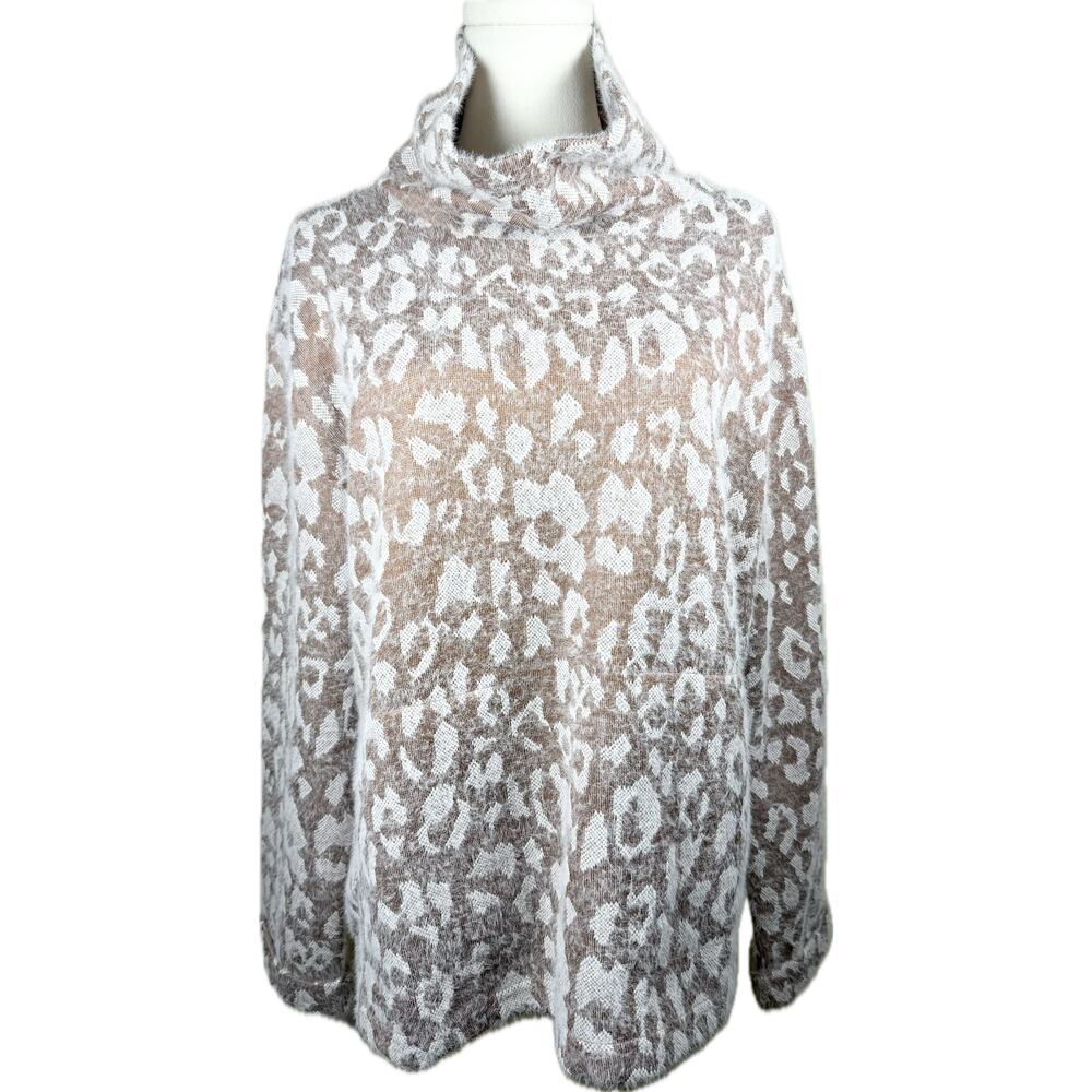 MB Cowl Neck Sweater, Women’s Large, Brown & White Animal Print